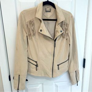 Jou Jou Fringe Western Suede Moto Jacket Tan Women’s Size L